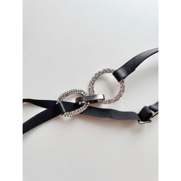 SUZI ROHER Black Leather Crystal Buckle Elastic Stretch Belt, Size XL - Picture 2 of 9